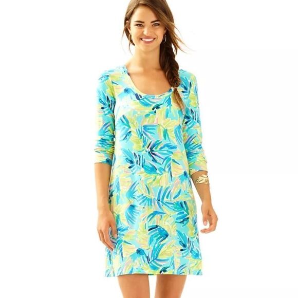 EEUC Lilly Pulitzer Devon Scoop Neck‎ Dress in Multi Serenity Now Size SMALL - Picture 1 of 7